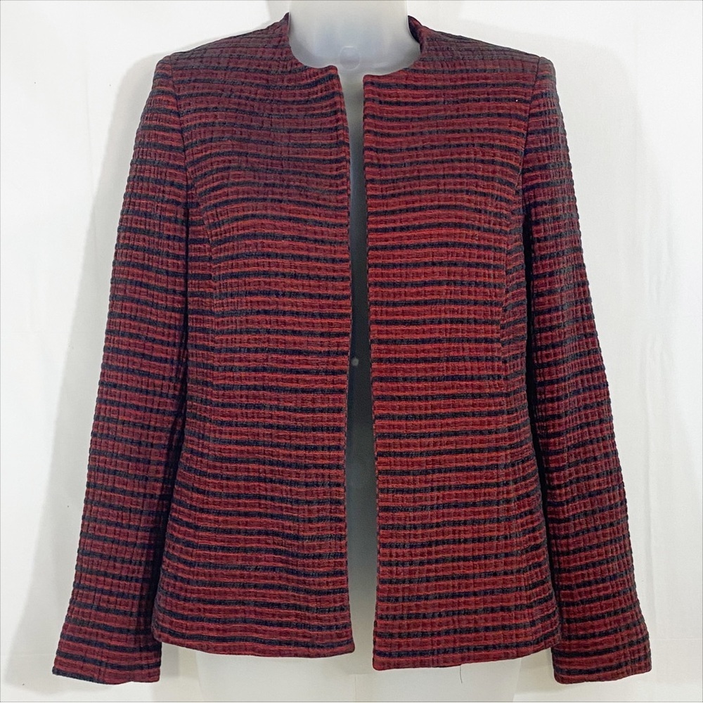 Kasper | Red - Black Tweed Blazer Open Front Jacket - Holiday - Elevated Outfit